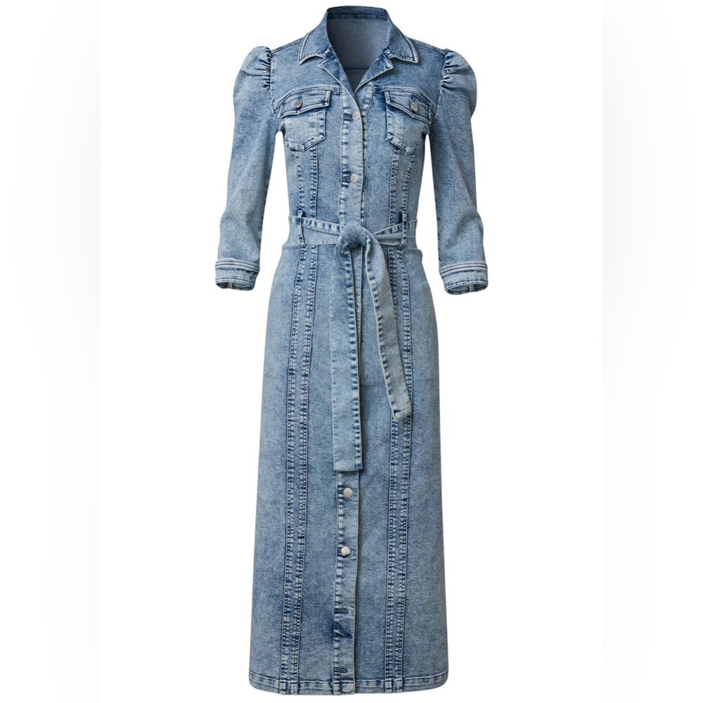 NWT TIE WAIST DENIM MIDI DRESS